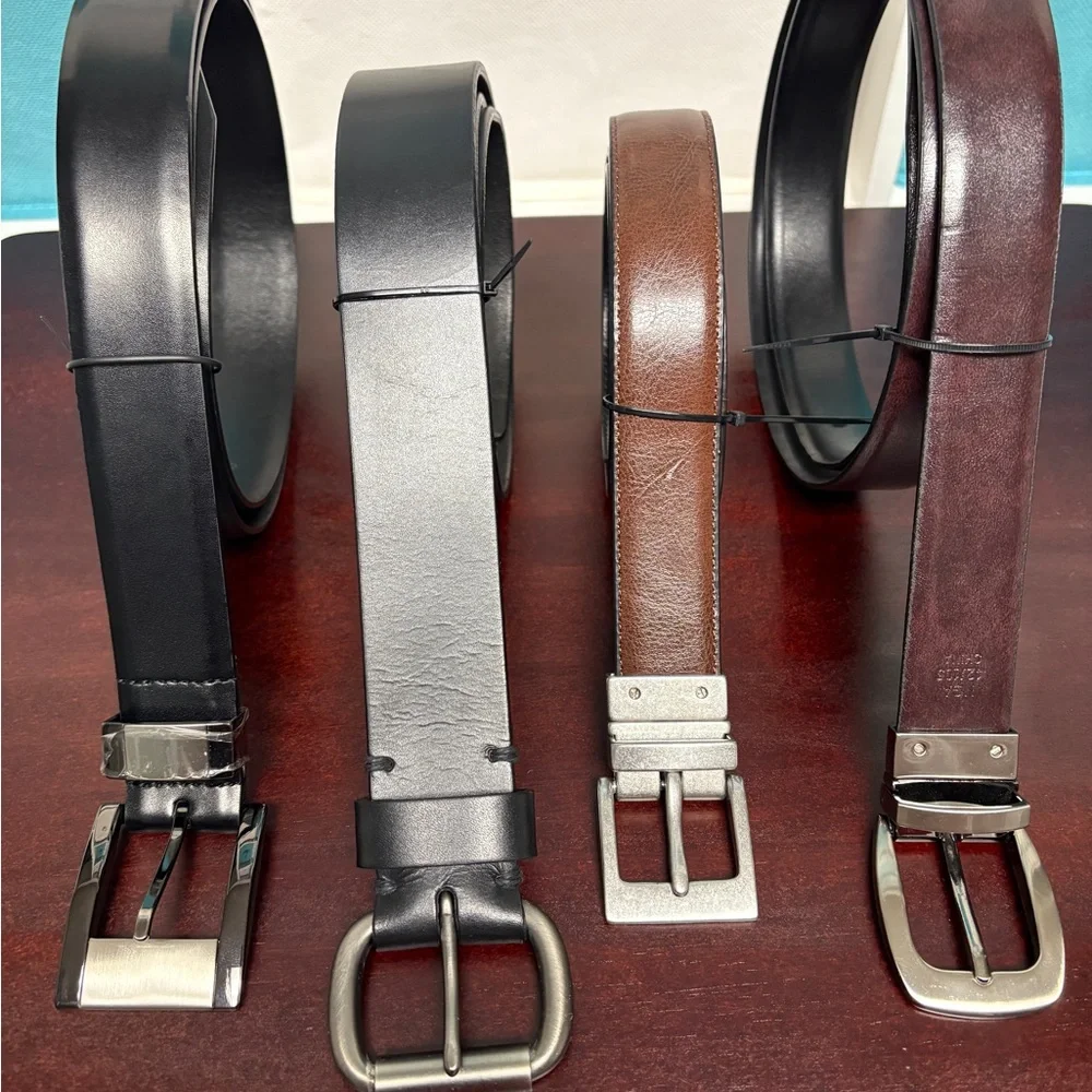 Men’s Leather Belts 4pack/Sizes 40-41 / 2 Black, 2 Brown & Mahogany Reversible